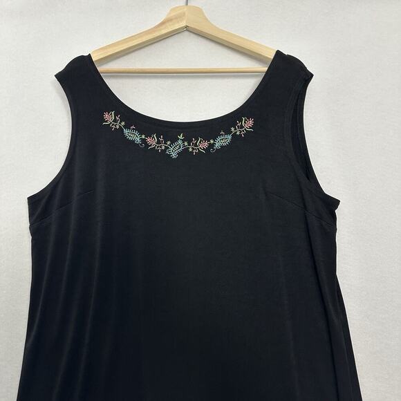 Double D Ranch Dress Womens 1X Black Embroidered Stretch Slinky Western Boho Vtg - Picture 2 of 12